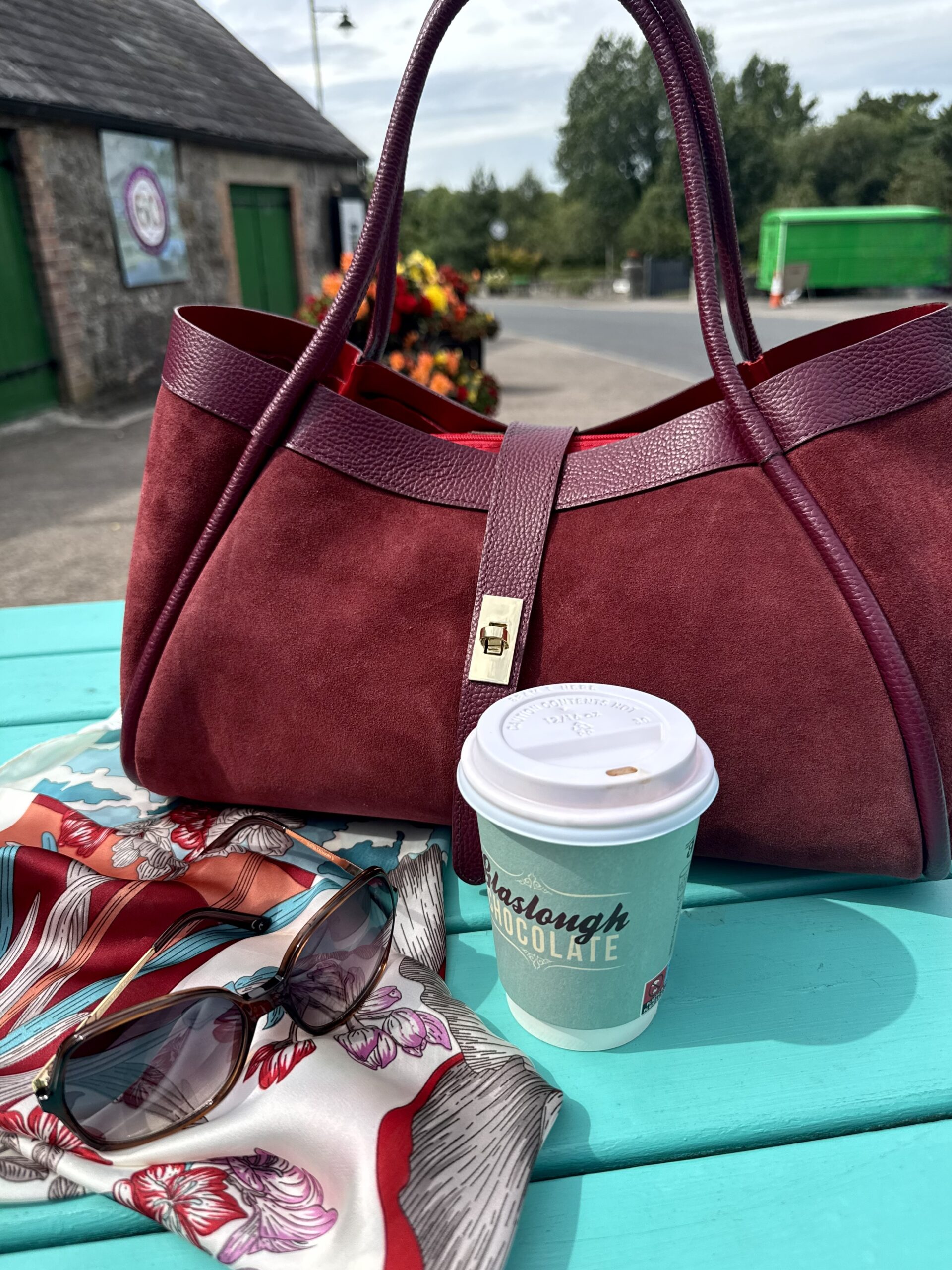 Charlotte – Bordeaux Genuine Suede & Togo Leather Large Shoulder Bag produ